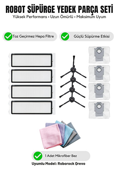 Asgard Grup Συμβατό με Roborock Qrevo 4 Μαύρες πλαϊνές βούρτσες 4 φίλτρα 2 σα...