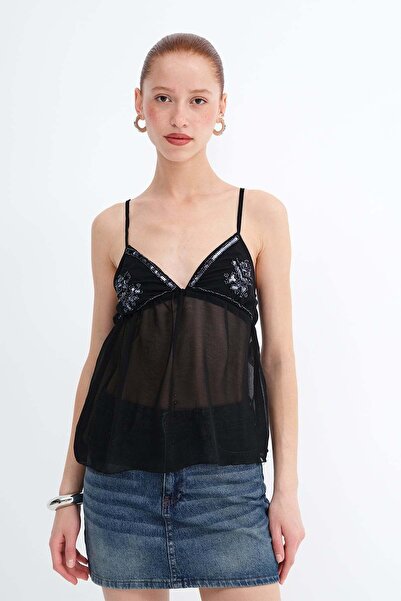 Addax Διαφανής μπλούζα με χάντρες A17783