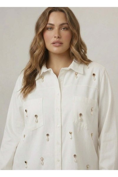 RMG Large Size Shirt with Pendulum Accessories Ecru