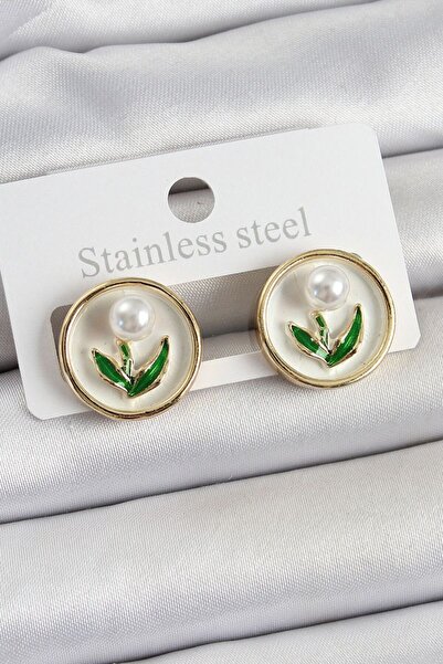 norsary Brass White Enameled Tulip Figured Artistic Portrait Model Gold Color...
