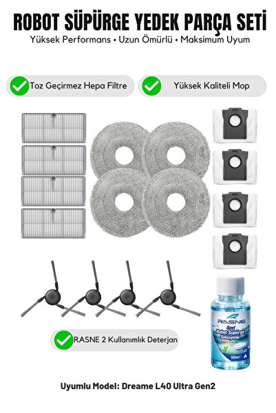 Asgard Grup Dreame L40 Ultra Gen2 Συμβατό με 4 πλευρικές βούρτσες, 4 φίλτρα, ...