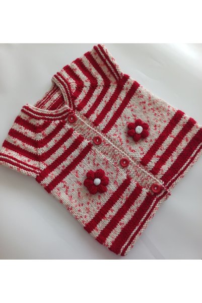 Serüven 3D Hand Knitted Baby Girl & Child Vest 1-2 Years Old – Handmade Soft Yarn - Red