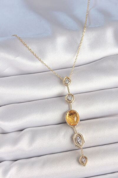 norsary Brass Chain Amber Yellow Gold Color Zircon Stone Y Necklace