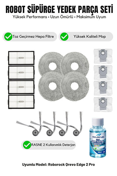 Asgard Grup Roborock Qrevo Edge 2 Pro Συμβατό με 4 πλευρικές βούρτσες, 4 φίλτ...