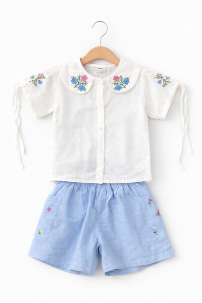 Minigimin Cicileri Σετ κοριτσίστικο σορτς από μουσελίνα με κεντημένο γιακά κα...