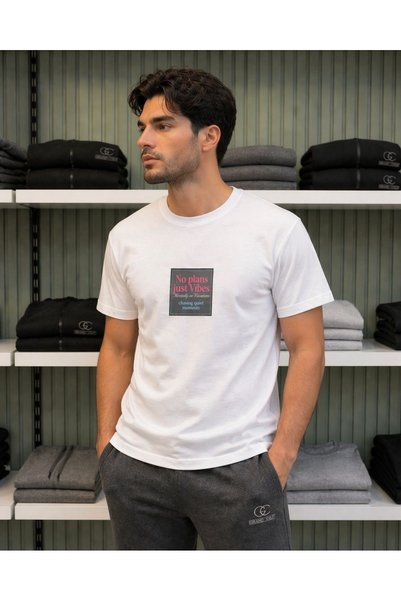 grand coco Men's white lycra supreme fabric crew neck short sleeve t-shirt