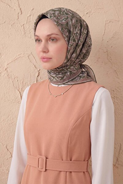 Silk Home Μαλακό Κασκόλ Σάλι με Μοτίβο Σκούρο Πράσινο 90x90