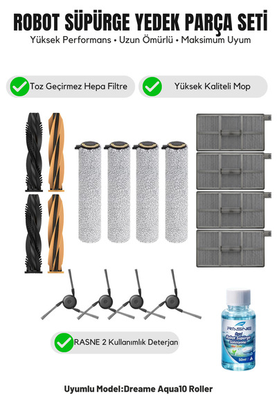 Asgard Grup Συμβατό με Dreame Aqua10 Roller: 2 κύριες βούρτσες, 4 πλαϊνές βού...