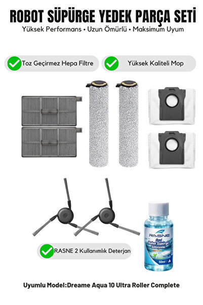 Asgard Grup Dreame Aqua10 Ultra Roller متوافق تمامًا مع 2 فرشاة جانبية، 2 فلت...