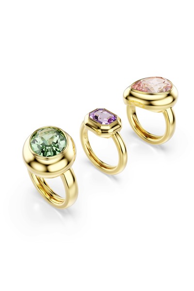Swarovski Gema Motif Yüzük, Set (3), Çok renkli, 18k altın rengi yüzey
