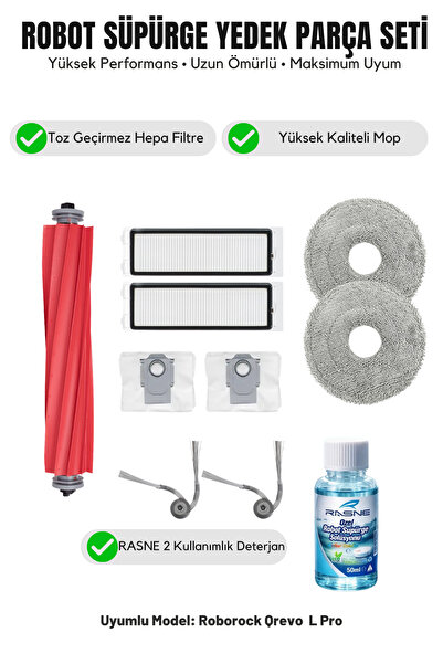 Asgard Grup Συμβατό με Roborock Qrevo L Pro: 1 κύρια βούρτσα, 2 πλαϊνές βούρτ...