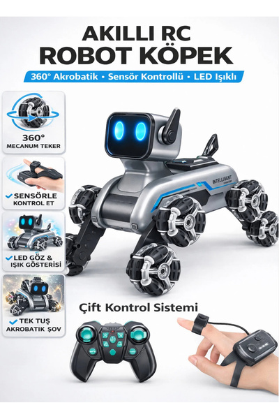 LEIDORY Uzaktan Bilekten Kumandalı Şarjlı 8 Teker Akrobat Robot Köpek Müzikli...