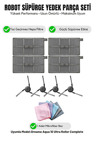 Asgard Grup Dreame Aqua10 Ultra Roller Πλήρως Συμβατό 4 Πλαϊνές Βούρτσες 4 Φί...