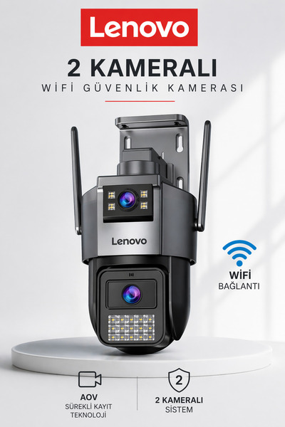 LENOVO 2 Kameralı 10MP Wifili Ultra Renkli Gece Görüşlü Hareket Takipli Güven...