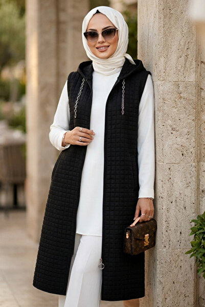 N.S NEVA STYLE Μαύρο γιλέκο χιτζάμπ με κουκούλα 30415S