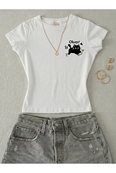 NİCE Γυναικείο Harajuku Street Printed - Lycra κοντομάνικο μπλουζάκι Crop