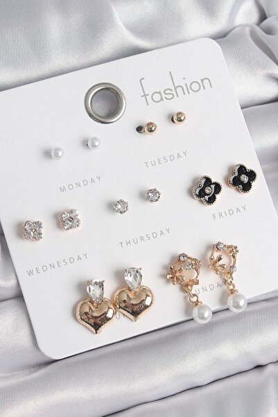 norsary Brass Gold Color Zircon Stone Heart Figure Black Clover Detail 7 Pair...