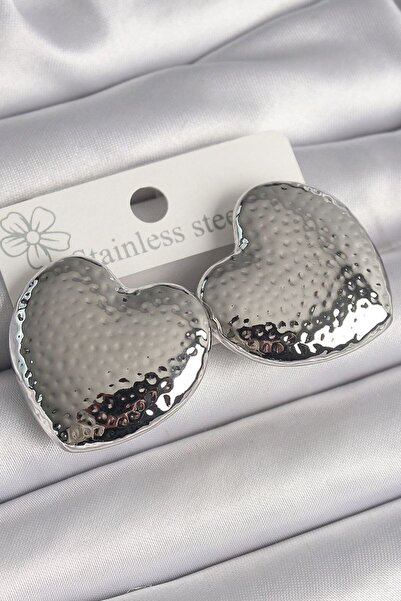 norsary Brass Silver Color Engraved Detailed Heart Model Women's Earrings