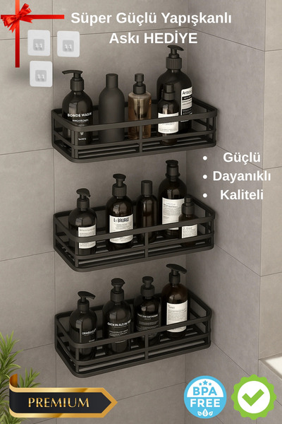 SORA HOME 3 lü Banyo Düzenleyici Organizer Şampuanlık Havlupan Askısı Havlulu...