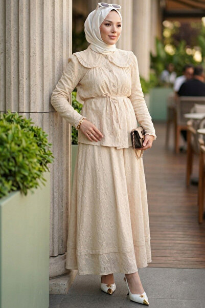 N.S NEVA STYLE Μπεζ Τεσεττούρ Σετ Δύο Τεμαχίων με Φούστα 20183BEJ