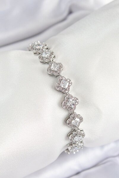 norsary Brass Zircon Stone Clover Baguette Model Silver Color Vip Series Wome...
