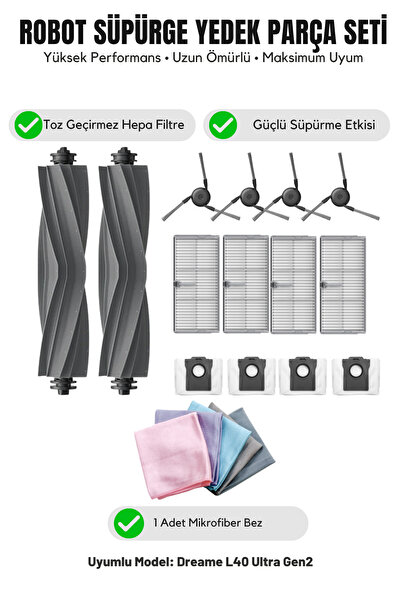 Asgard Grup Συμβατό με Dreame L40 Ultra Gen2: 2 κύριες βούρτσες, 4 πλαϊνές βο...