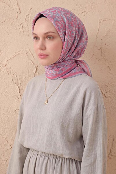 Silk Home Μαλακό Κασκόλ Σάλι με Μοτίβο Λιλά 90x90