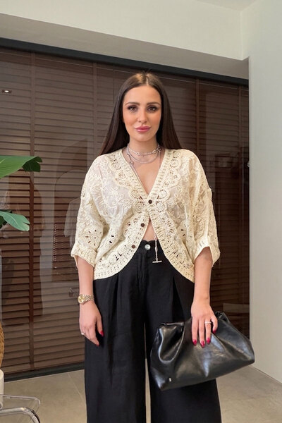 MAGARDE Κιμονά με πούλιες και μακραμέ - ΜΠΕΖ