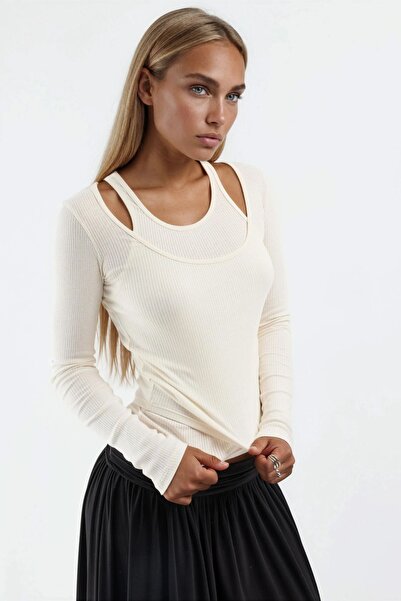 Hiccup Μπλούζα BUSEM Slim Fit με μακριά μανίκια και λαιμόκοψη U