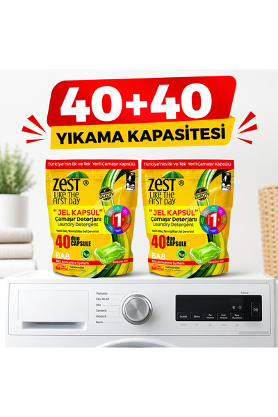 Zest Çamaşır Jel Kapsül 2'li Fırsat Seti (40+40) Toplam 80 Yıkama Kusursuz Te...