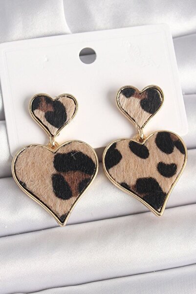 norsary Brass Gold Color Dangle Leopard Heart Model Women's Earrings