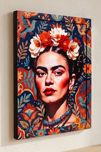 koaka Frida Kahlo - İkonik Portre 3 Katmanlı Ahşap Duvar Tablosu 50x68 cm