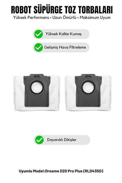 Asgard Grup Dreame D20 Pro Plus (RLD43SD) Συμβατή σακούλα σκόνης 2 τεμαχίων