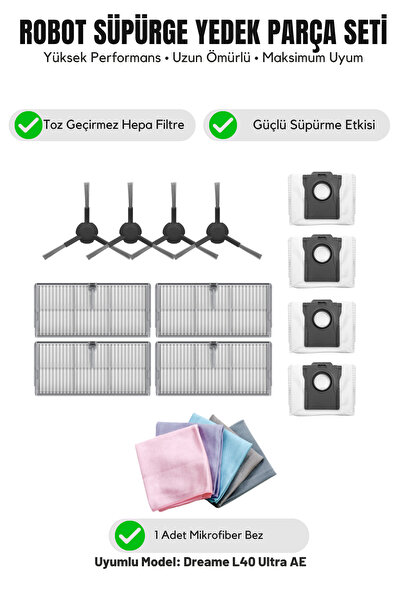 Asgard Grup Συμβατό με Dreame L40 Ultra AE 4 πλαϊνές βούρτσες 4 φίλτρα 2 σακο...