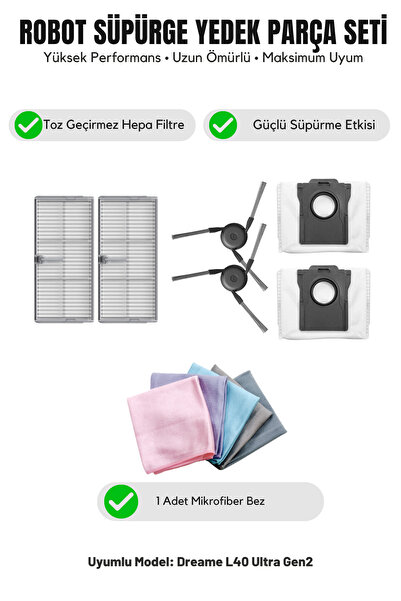 Asgard Grup Dreame L40 Ultra Gen2 Συμβατό με 2 πλαϊνές βούρτσες 2 φίλτρα 2 σα...