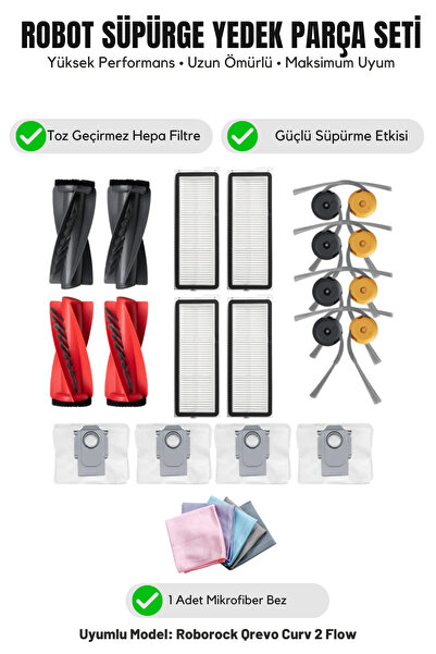 Asgard Grup Roborock Qrevo Curv 2 Flow متوافق مع فرشتين رئيسيتين و4 فرش جانبي...