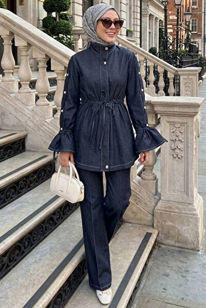 N.S NEVA STYLE Σετ Τζιν Τεσεττούρ με φερμουάρ σε σκούρο μπλε χρώμα, δύο τεμαχ...