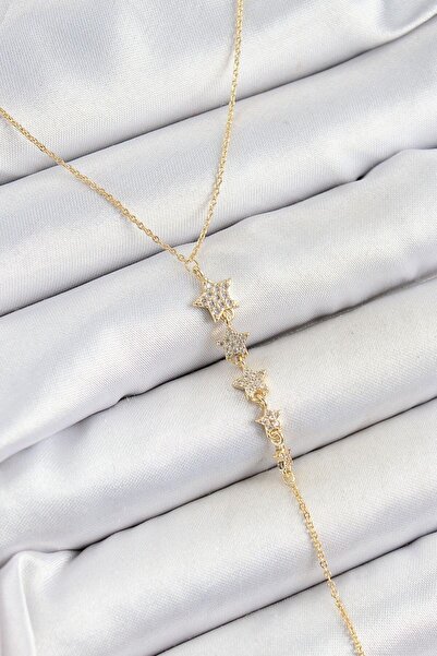 norsary Brass Zircon Stone Row Star Figure Y Model Gold Color Women's Necklace