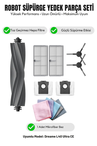 Asgard Grup Συμβατό με Dreame L40 Ultra CE: 1 κύρια βούρτσα, 2 πλαϊνές βούρτσ...