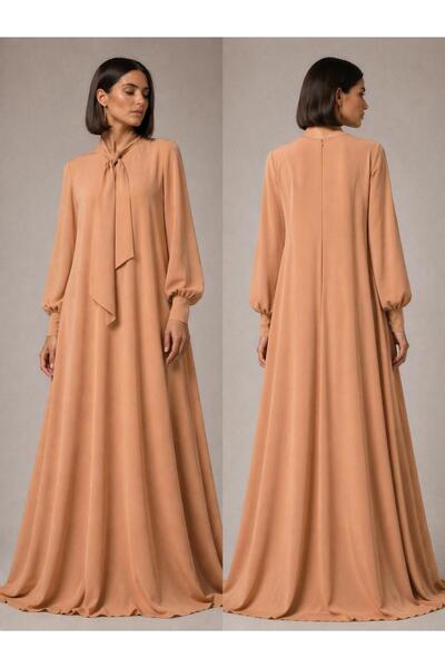 ALYEL NAKER Maxi A-Line Stylish Crepe Dress with Tie-Back Detail at the Neck ...