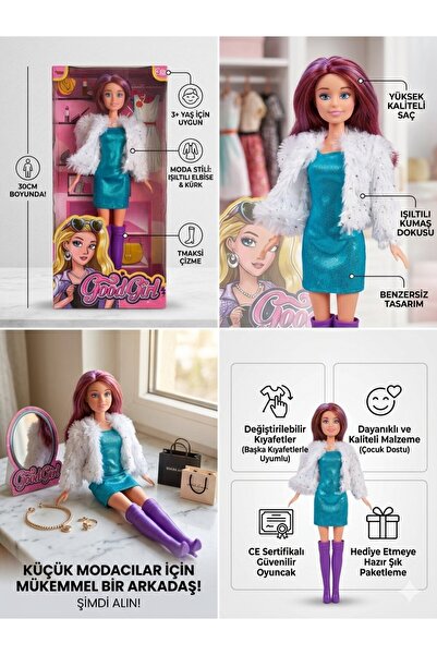 mavi su dünyası Çeketli Parlak Elbiseli Bebek 30 Cm Model Oyuncak Bebek Model...