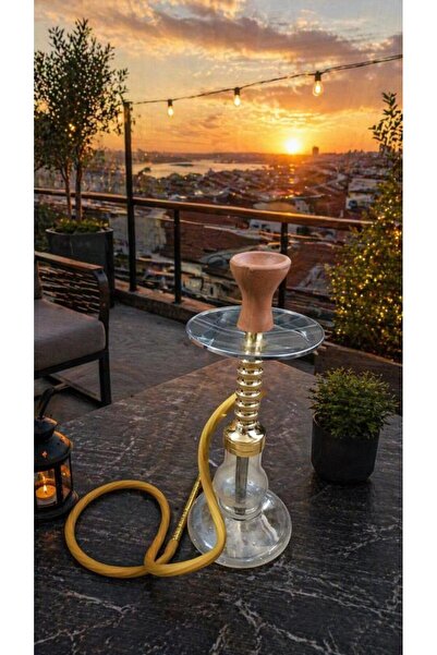 Hd Marketim 45 cm Cam Tabanlı Nargile Takımı – 18 cm Geniş Taban, Modern Tasa...