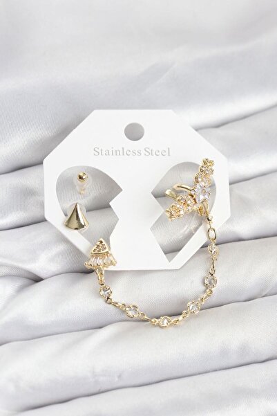 norsary Brass Gold Color Starry Model Chain Linked Ear Cuff Earring Set