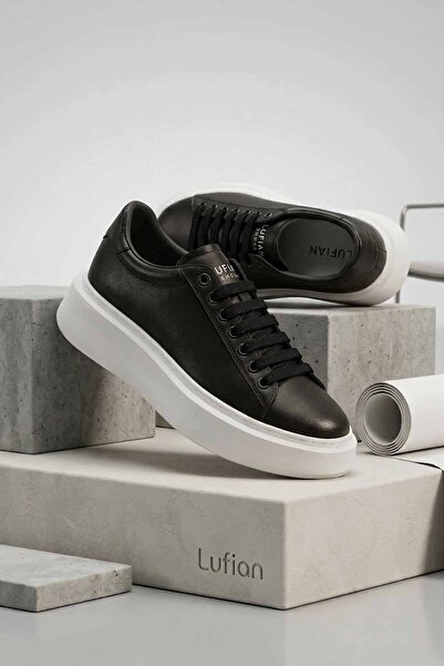 Lufian Γυναικεία Μαύρα/Λευκά Δερμάτινα Sneakers - Casual Παπούτσια με Χοντρή ...