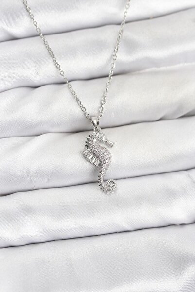 norsary 316L Steel Chain Silver Color Sea Horse Model Zircon Stone Women's Ne...