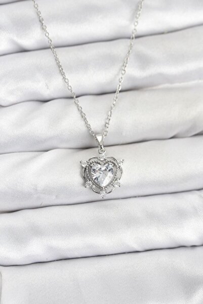 norsary 316L Steel Chain Silver Color Heart Model Zircon Stone Women's Necklace