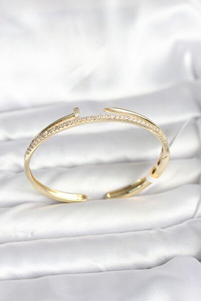 norsary Brass Gold Color Zircon Stone Nail Model Women's Handcuff Bracelet