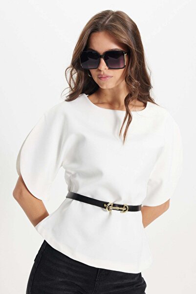 Tudors Γυναικεία λεπτή μπλούζα με λεπτή εφαρμογή, λεπτομέρεια στα μανίκια, λε...