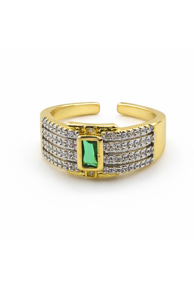 Lunesshine Gold Color Green Stone Detailed Adjustable Ring