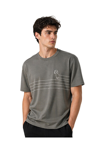 Yassino Casual Basic Men's T-Shirt with Dog Detail, Flexible and Breathable O...